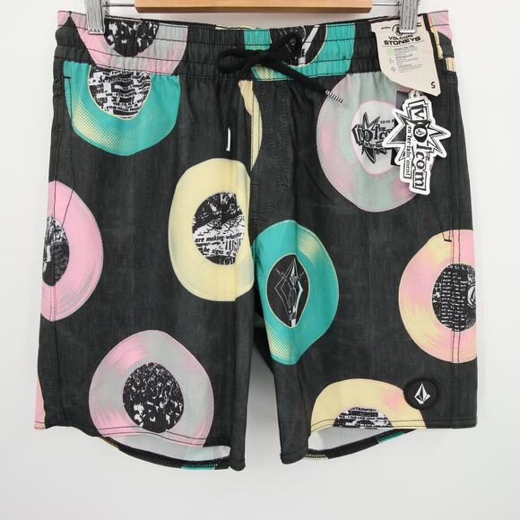 Volcom Stoneys Vent LP Swim Trunks Vinyl Record Print Black Size S NWT - Picture 4 of 15